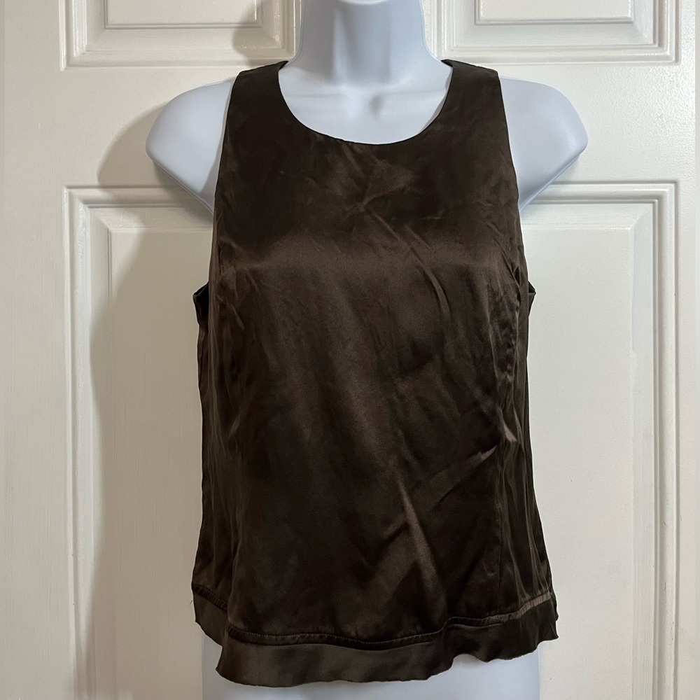 Worth New York 100% Silk Brown Tank Top Size 4 Minimal Quiet Luxury